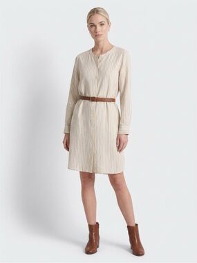 EILEEN FISHER Cream Button-Front Pinstripe Tunic Shirt